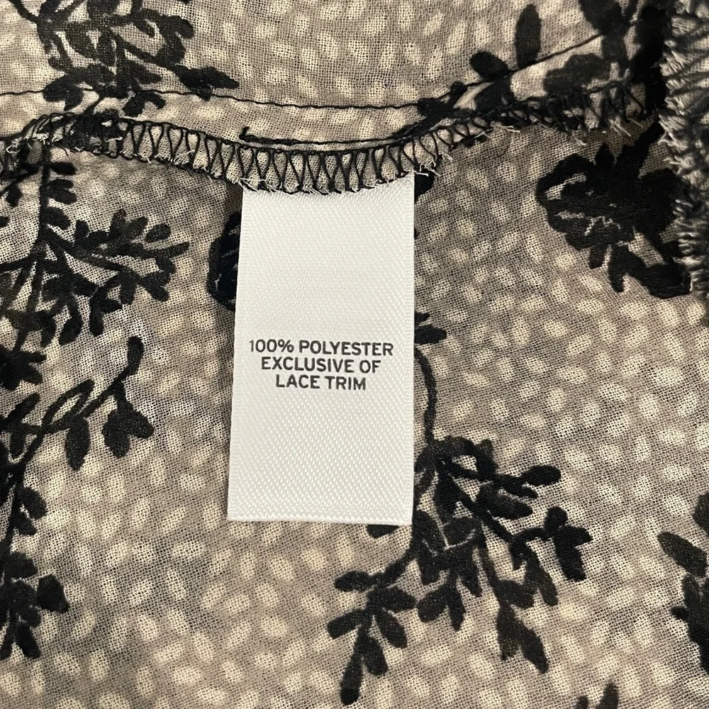 Hinge Floral Black and Gray Lace Trim Sheer Top